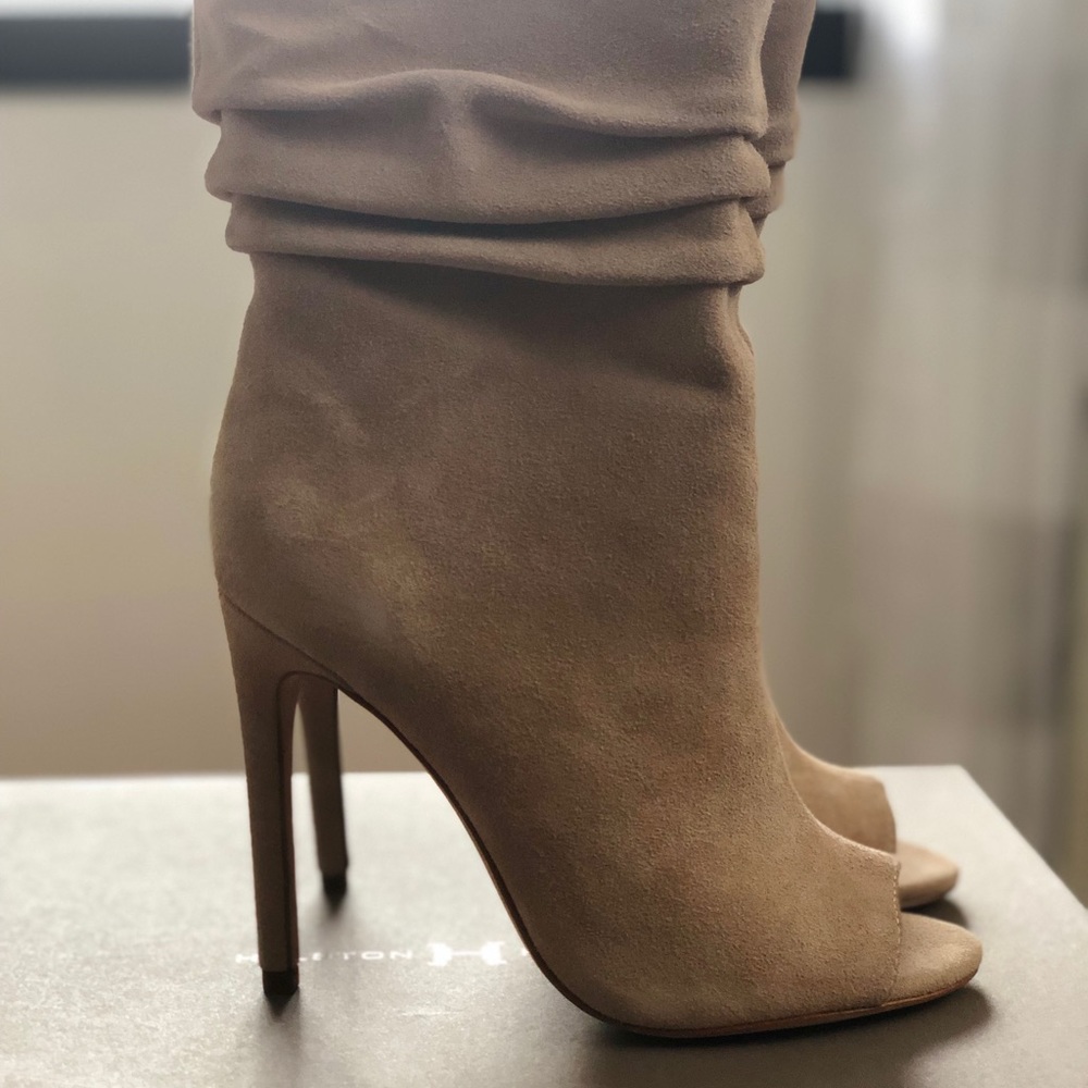 Halston Heritage Sandra Suede Peep toe bootie 35.5 - Picture 3 of 8